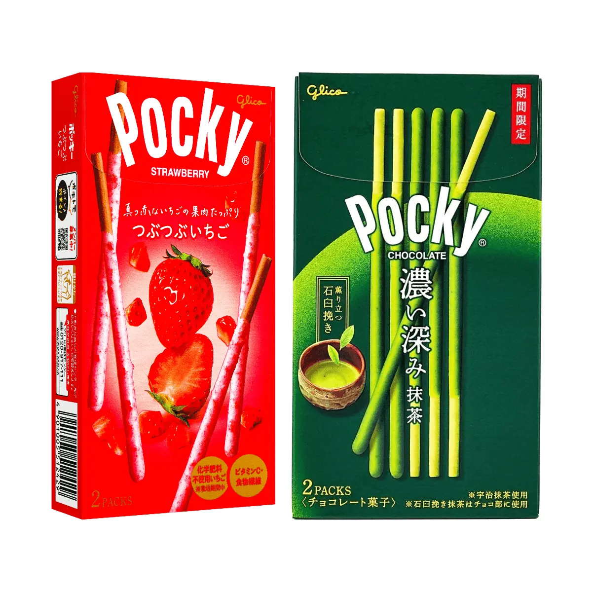 Glico Pocky Chocolate Strawberry Matcha 2 Flavors Combo Pack 144g - Japanese Snack Biscuits