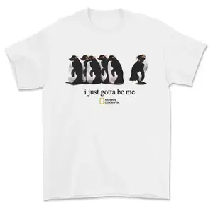 Unisex Crew Neck Short Sleeve Printed T-Shirt Basic Daily Style Golf Gift T-Shirt For Men and Women I Just Gotta Be Me National Geographic Penguin Shirt, Trending Shirt Gifts Suitable for Him, Her, Menswear Top, Tshirt men, Streetwear Tropical
