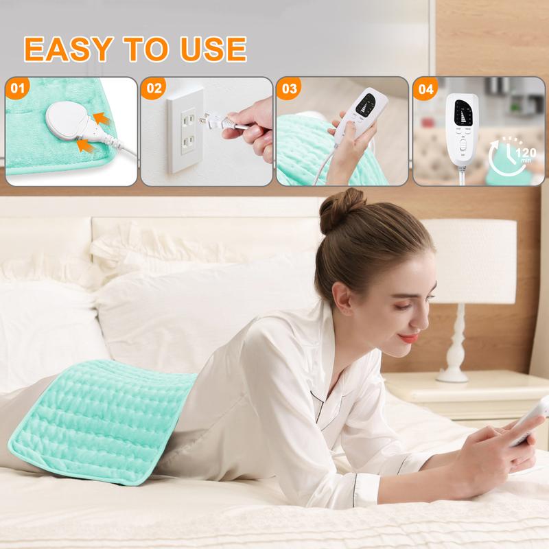 Light green Heating pad, 33  x 17 inches, 24  x 12 inches, with 6 temperature levels and 4 time settings, portable, heated back, neck, shoulders, and legs, machine washable, perfect holiday gift for men and women, Christmas gift