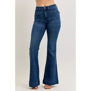 Judy Blue High Rise Dark Wash Flare Jeans with Vintage Pockets