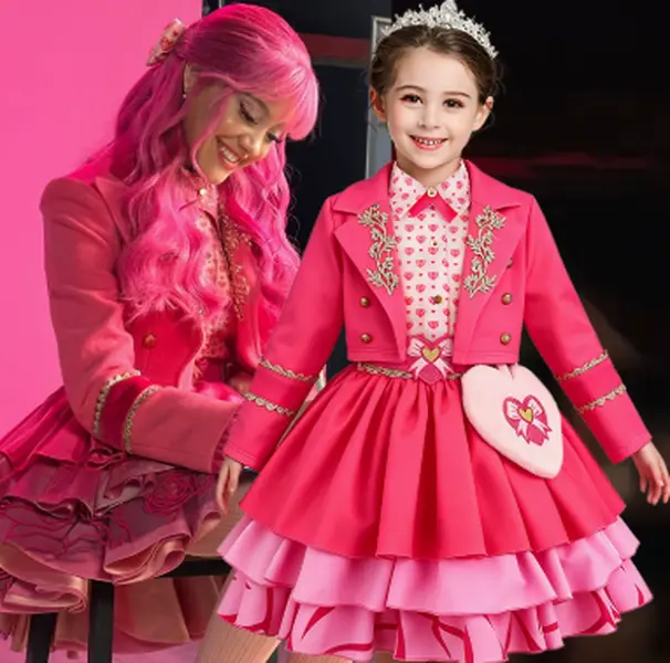 Kids Girls Magical Pink Dress Set, Dreamy Fantasy Party Gown with Elegant Details, Performance Dress for Stage Shows, Celebrations, Photo Shoots & Holiday Events