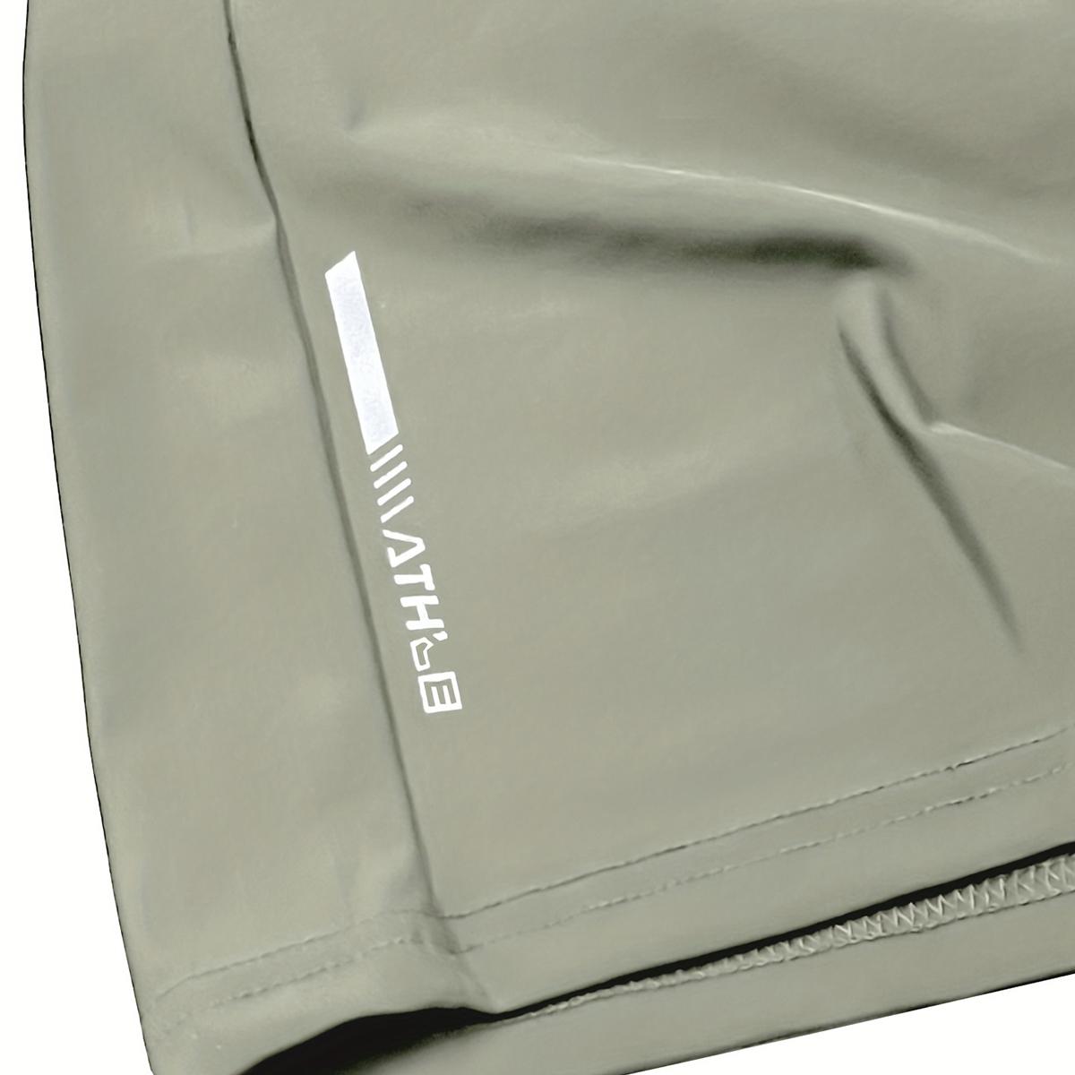 Men's casual stretchable ice silk fabric breathable waist drawstring, zipper pocket fashion sports capri pants with reflective print. Basic comfortable quick-drying breathable outdoor running, cycling, training and sports capri pants.