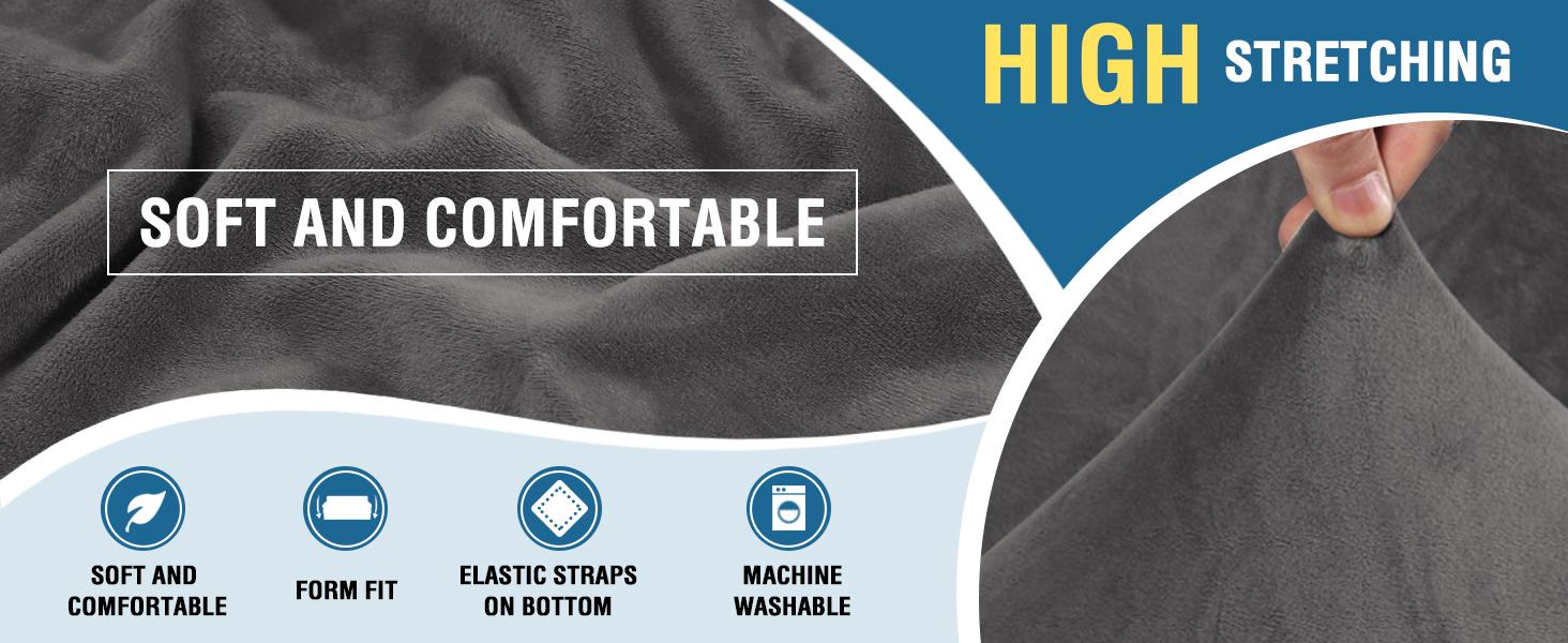 H.VERSAILTEX Velvet High Stretch Sofa Slipcover Sofa Cover Furniture Protector Form Fit Luxury Thick Velvet Extra Large Sofa Cover(Gray)