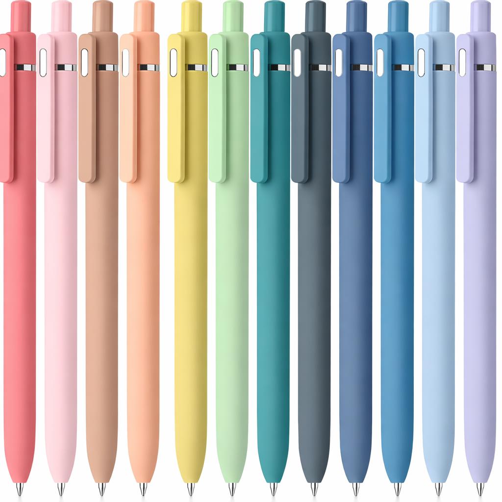 Bible Journaling Pens, 12 Pack, Assorted Color, Retractable Cute Gel Pens for Journaling, 0.7 mm, Pastel Barrel with Silver Cross Clip, Smooth Writing Aesthetic Pens for Women