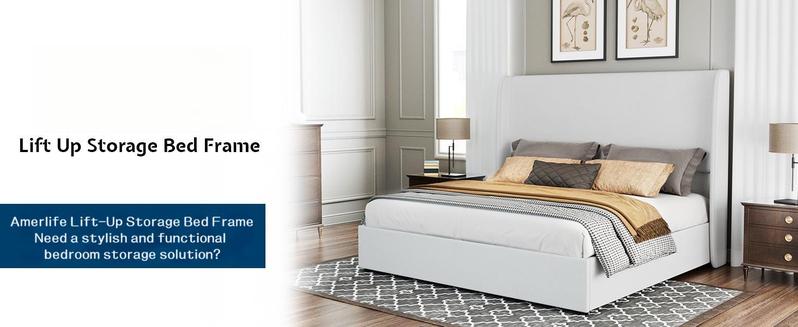 AMERLIFE Lift Up Storage Bed Frame Linen Upholstered Platform Bed/Hydraulic Storage/Modern Wingback Headboard/No Box Spring Needed,Best Gift Ideas/Christmas Gifts