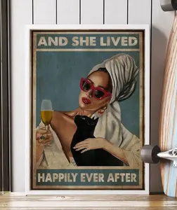 [Sale off up to 40% + FREE-SHIP] And She Lived Happily Ever After Poster, Cat Mom Print, Self Care Wall Art, Single Woman Hobby Wall Decor, Black Cat Gift