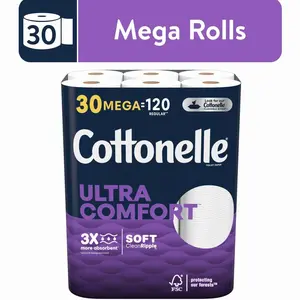 Cottonelle Ultra Comfort Toilet Paper, 30 Mega Rolls, 268 Sheets per Roll (8,040 Total)