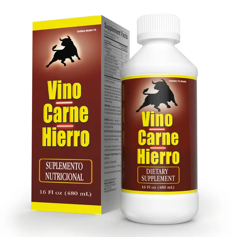 Menper Vino Carne Hierro Iron B12 Liquid Supplement | Boosting Energy Support & Vitality | 16 Fl Oz
