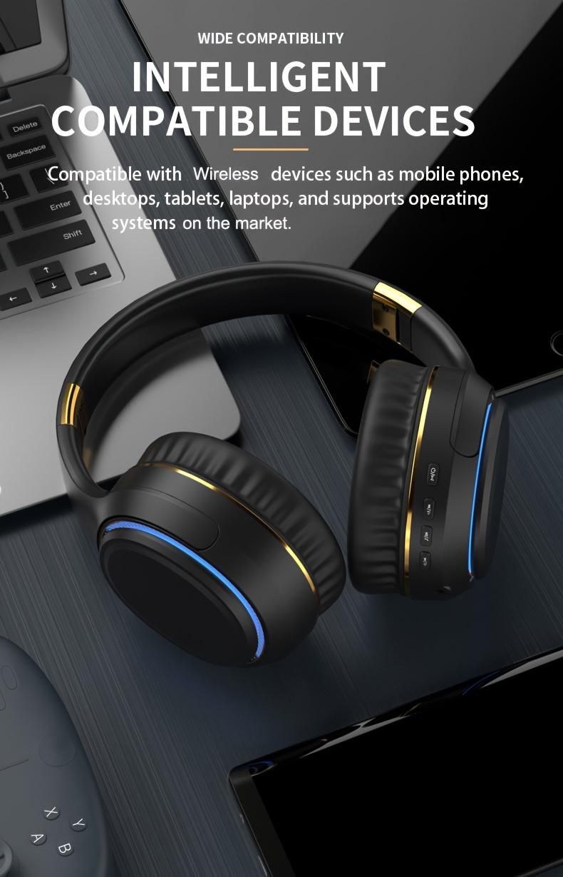 YANUAIA Bluetooth of headphones RGB Wireless Headsets With LED Lights,HiFi Bass Headsets,Mobile And Portable Outdoor Sports Headsets,Wireless Transmission,Multi-Function Headsets Support FM Radio,TF Card Playback,USB Flash Drive Reading, Gifts