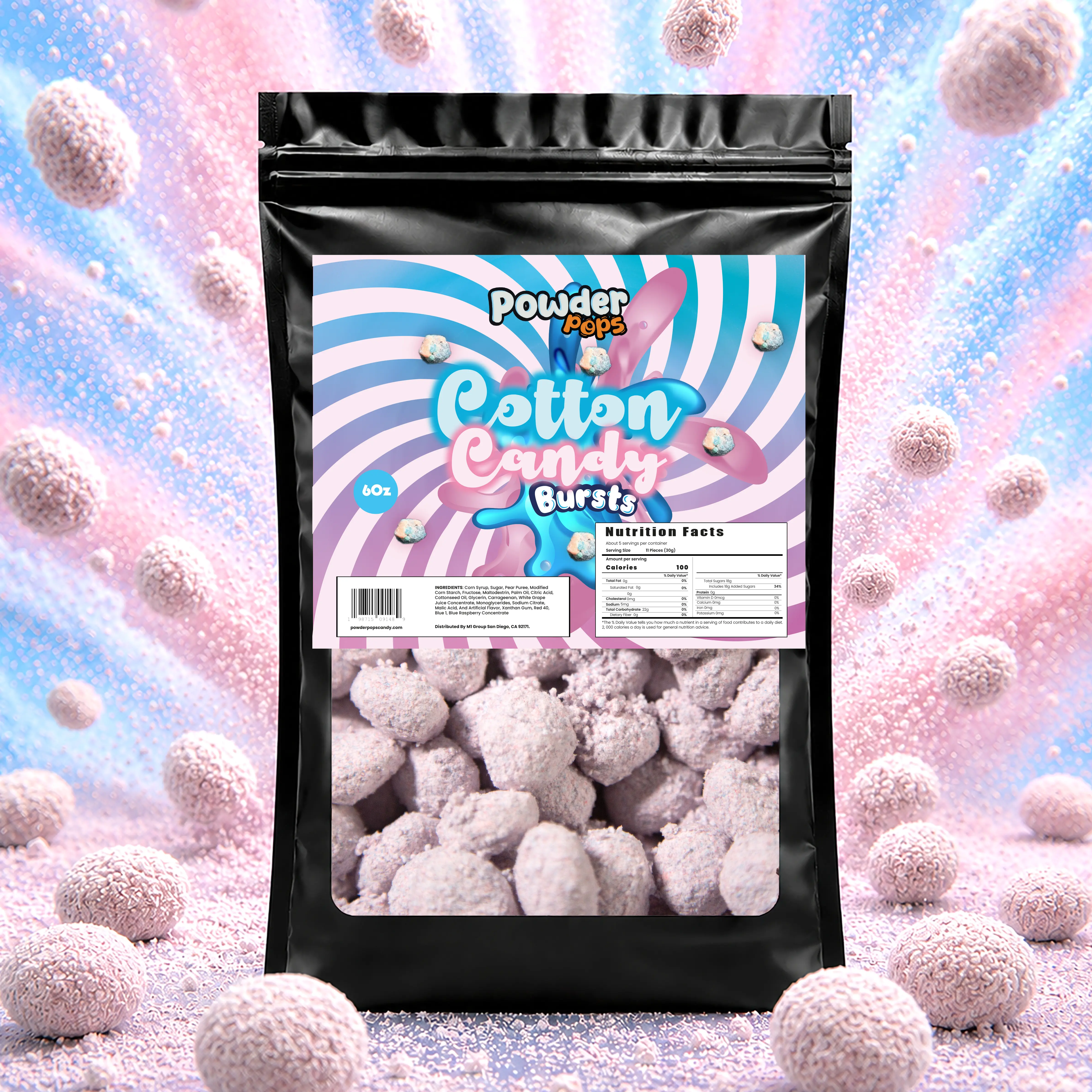 PowderPops Cotton Candy Gusher Bursts 6OZ - Sweet Viral Cotton Candy-Coated Fruit Snack Gummies