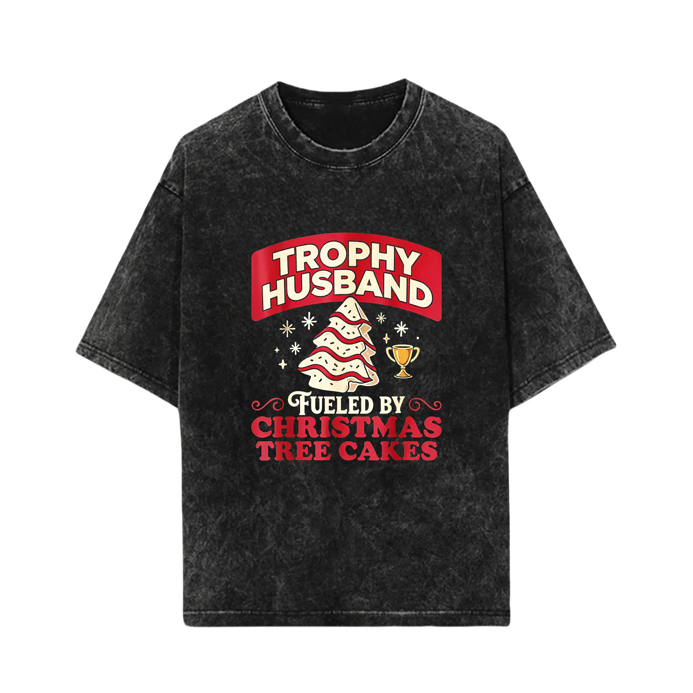 Trophy Husband T-Shirt Black Christmas Tree Cake And Trophy Graphic For Holiday Party