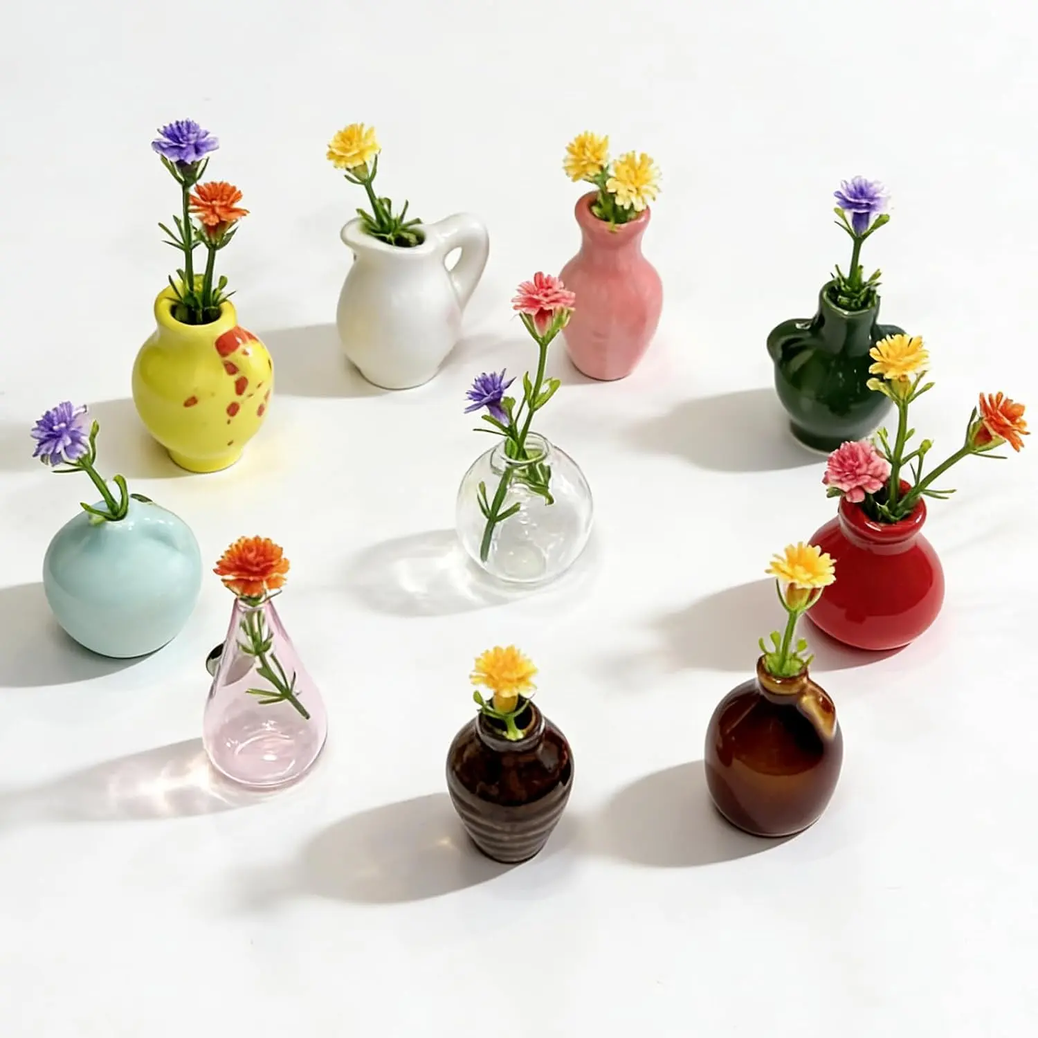 10-Pack Cute Mini Ceramic & Glass Vase Magnets, Fridge Magnetic Bud Vases for Home Kitchen Decor, Ideal Gift for Women & Moms (Fits Refrigerator, Office Whiteboard)