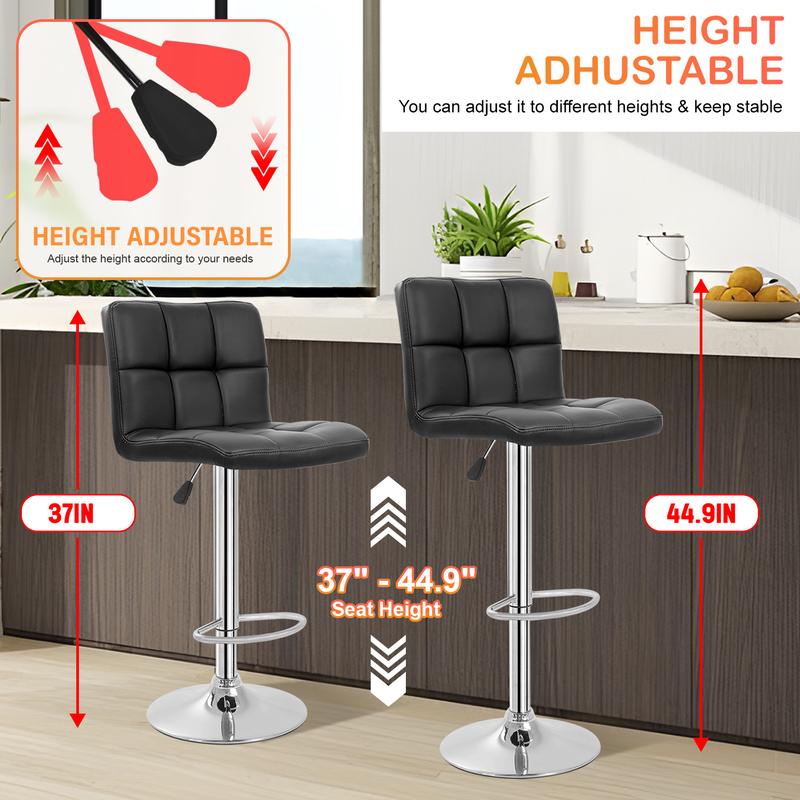 BestOffice Bar Stools Set of 2, Adjustable PU Leather Swivel Barstools, Modern Counter Stools with Back and Footrest, Counter Height Barstools for Bar, Kitchen and Dining Room