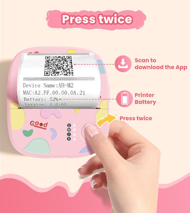 [CrazyThursdayLIVE] XenGro Mini Sticker Bluetooth Printer included 3 Roll label Thermal Pocket Printer,Inkless Portable Printer B&W Printing Only for Study Notes, Photos, Memos, Lists, Journals Printing Machine Sticky Label, Birthday Gifts for Girls Boys
