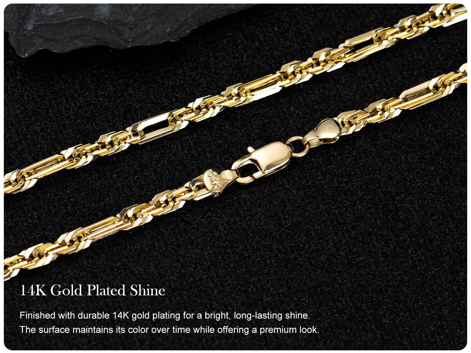 Holylegend 14K Real Gold-Plated Milano Rope Chain Necklace for Men, Affordable Trendy Gold Plated Necklace with Multi-Angle Reflective Shine, Gift for Fashion Lovers