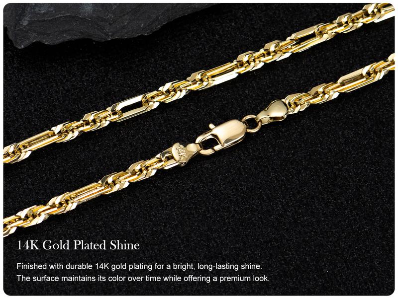 Holylegend 14K Real Gold-Plated Milano Rope Chain Necklace for Men, Affordable Trendy Gold Plated Necklace with Multi-Angle Reflective Shine, Gift for Fashion Lovers