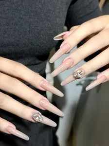 Multicolor Rhinestone Ball Press-On Nails | Reusable, Easy DIY Install, Removable, Tool Kit Included Manicure