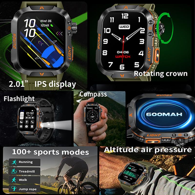 New Smart Outdoor Watch with Call Answering Dialing 100 Sports Modes 600mAh Battery LED Light Weather Tracker Pedometer Fitness Tracker for Android iOS Phones Gift for Men Women