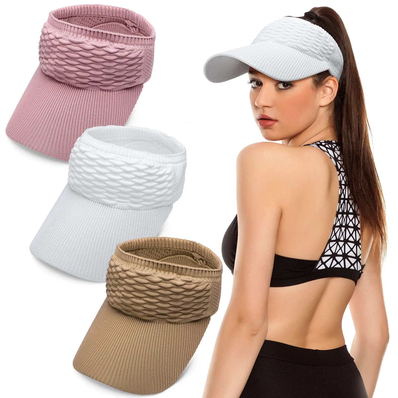 2PCS Women's Ponytail Sun Visor Hat – Breathable Open-Top UV Protection Cap, Ootd Clean Girl Aesthetic Sun Hat for Beach, Travel, Outdoor Sports & Everyday Wear
