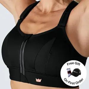 SHEFIT Ultimate Sports Bra® - Black, Exercise High Impact Bra with 15” Lift & 8” Cinch, Convertible Straps, Padded for Comfort, Wire-Free Support - Athletic Fitted