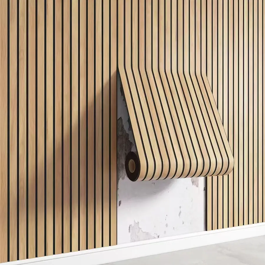 23.62"×110.24" 2.5mm Thick Waterproof Self Adhesive Wood Slat Wallpaper Vertical Striped Peel and Stick Wall Sticker for Living Room Bedroom Home Decoration