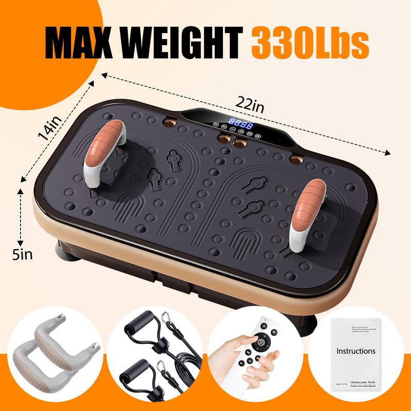 Vibration Plate Exercise Machine with 330-440LBS Capacity – 180 Levels, 5 Modes, 22in Wide, Remote & Button Control, Pull Straps & Push-Up Grips, Full Body Workout Platform for Home Gym Outdoorfun