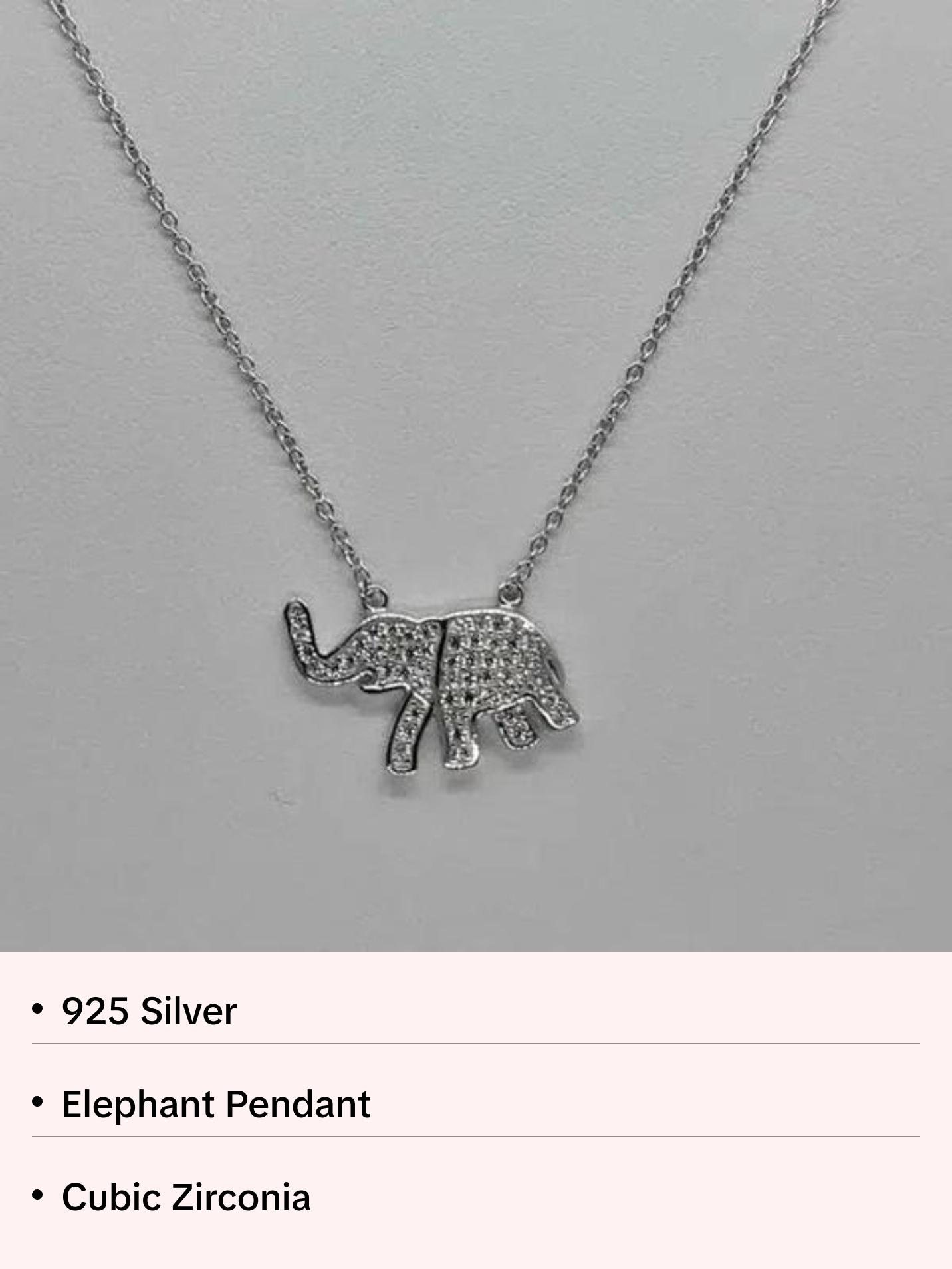 Brand New Sterling Silver 925 Elephant w/ cubic zirconia stones Necklace