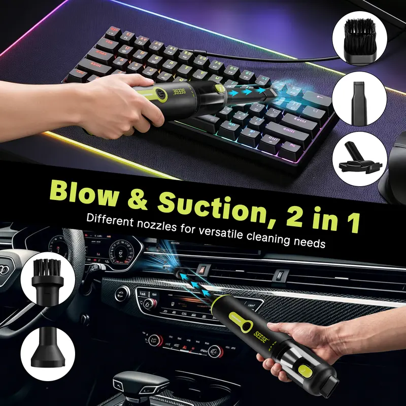 SEESE Car Vacuum Portable Cordless, 20000Pa 2 in 1 Vacuum Cleaner&Air Duster, 100W Brushless Motor Handheld Vacuum Cordless with 6000mAh Battery, Multi-Nozzles for Car, Home, Office, Pet toolupgrade SEESE Car Vacuum Portable Cordless, 20000Pa 2 in 1 Vacuum Cleaner&Air Duster, 100W Brushless Motor Handheld Vacuum Cordless with 6000mAh Battery, Multi-Nozzles for Car, Home, Office, Pet toolupgrade