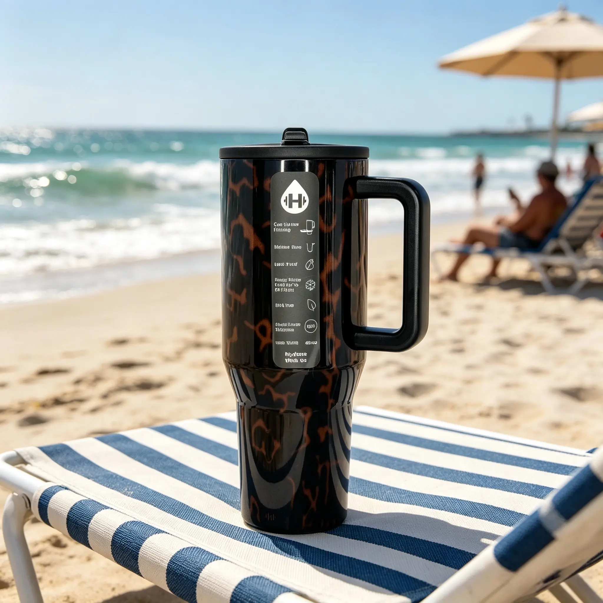 HydroJug 40oz Dark Tortoiseshell Vacuum Flask - Leak-Proof Stainless Steel Insulated Travel Drinkware, 1000-2000ml Compact Explosion-Proof Anti-Scalding, 24H Cold Retention, Adult Portable Car Tumbler with Double Silver Edge Fine-Message Ceramic Mug