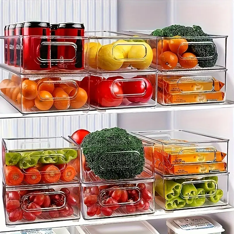 GHQ 6Pcs Acrylic Stackable Plastic Fruit Storage Containers for Refrigerator Cupboard & Utility Room Clear Durable Versatile Use Kitchen Gadgets,home essentials