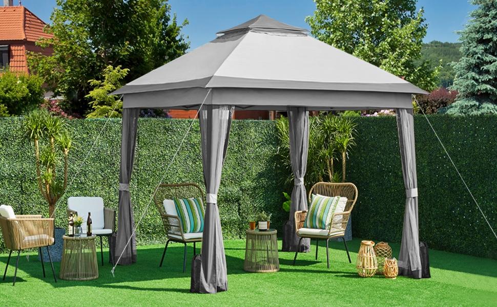 Yaheetech Pop Up Gazebo Outdoor Canopy Shelter, Instant Patio Gazebo Sun Shade Canopy Tent with 4 Sandbags, Double Tiers & Mesh Netting for Lawn, Garden, Backyard & Deck Yaheetech Pop Up Gazebo Outdoor Canopy Shelter, Instant Patio Gazebo Sun Shade Canopy Tent with 4 Sandbags, Double Tiers & Mesh Netting for Lawn, Garden, Backyard & Deck