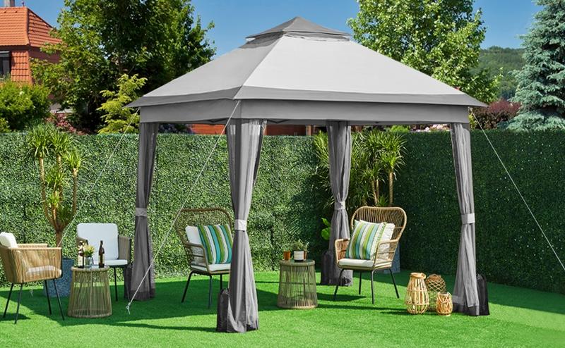Yaheetech Pop Up Gazebo Outdoor Canopy Shelter, Instant Patio Gazebo Sun Shade Canopy Tent with 4 Sandbags, Double Tiers & Mesh Netting for Lawn, Garden, Backyard & Deck