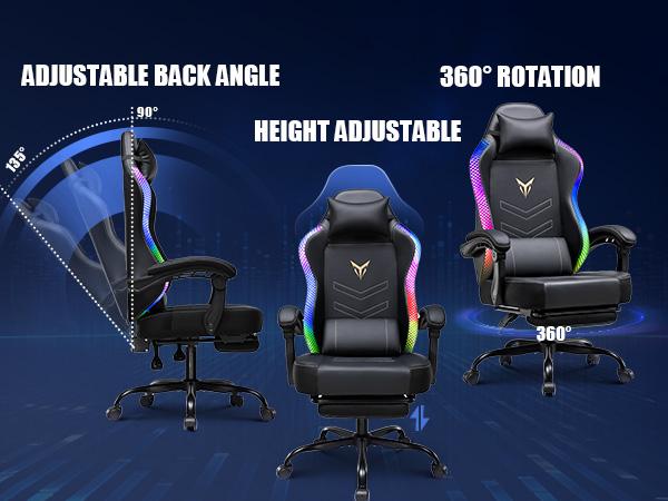 GTPLAYER Gaming Chair with Footrest, Recliner Chair with Led Lights, Headrest & Lumbar Support, Linkage Armrest,Ergonomic Gaming Chair, High Back Office Home, Black