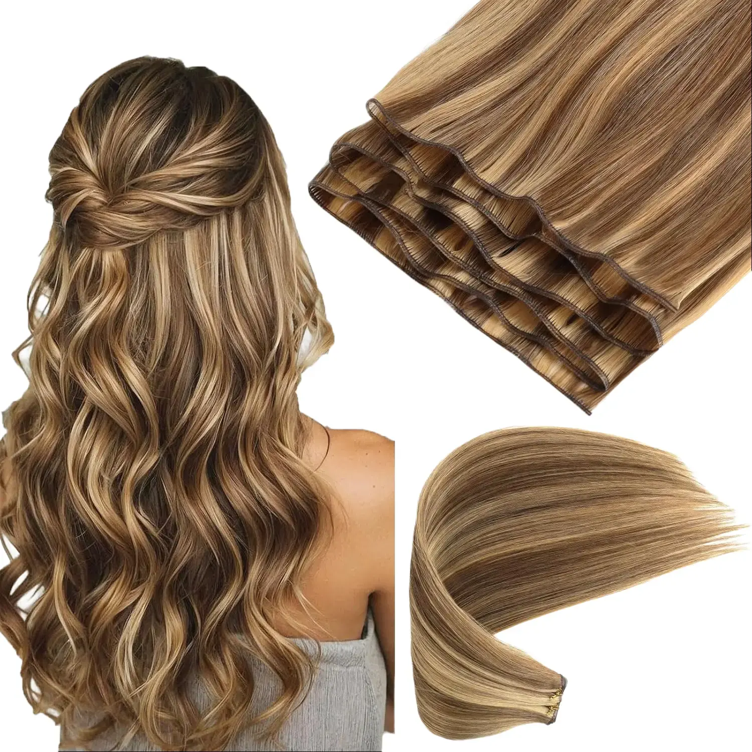 Virgin Human Hair Bundles, Straight Human Hair Weave, Double Machine Weft No Tangle No Shedding, Dyeable Bleachable Human Hair Extensions for Women Can Be Straightened