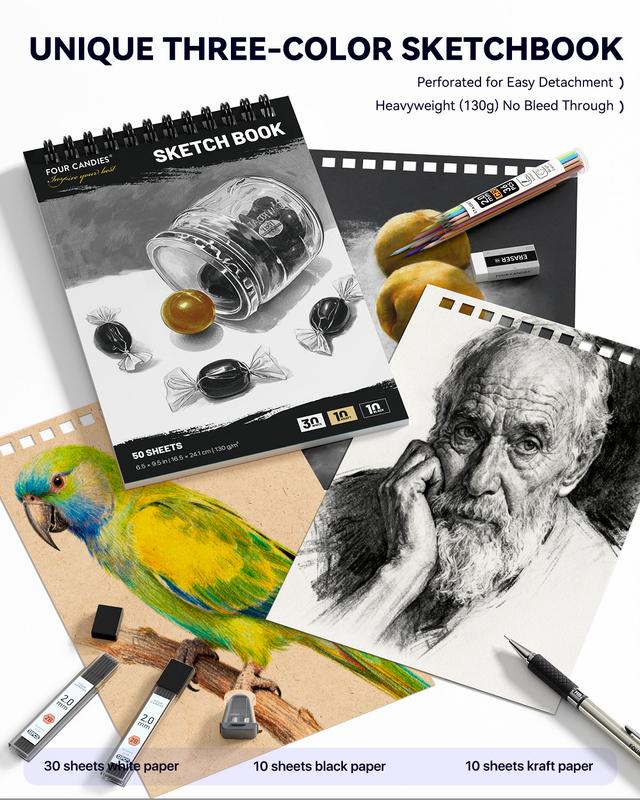 52/73PCS Advanced Art Supplies Drawing Kit with Fineliner Pens, Mechanical Pencils, 3-Color Sketchbook, Charcoal Sticks,Pastels for Sketching Drawing Comics Gifts for Professionals Artists,educational, Adults and Artists, Artist Drafting