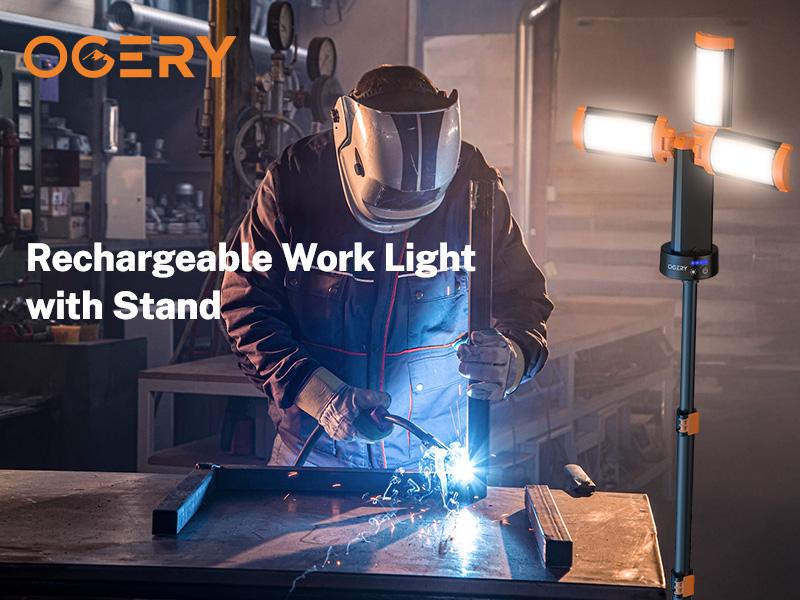 OGERY 10000mAh Camping Light with Power Bank - Rechargeable 2200 Lumens Dimmable Work Light, Emergency Light & Detachable Tripod (1.75-6.5 Ft) for Outdoor, Hiking, Home & Emergency