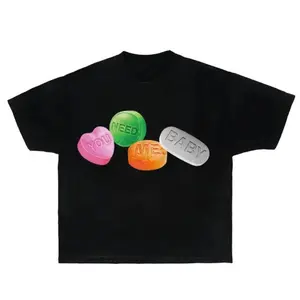 CANDY T-shirt Garment Dyed Boxy Ultra Cotton Streetwear Shirt Y2K Fashion Grillz Pills