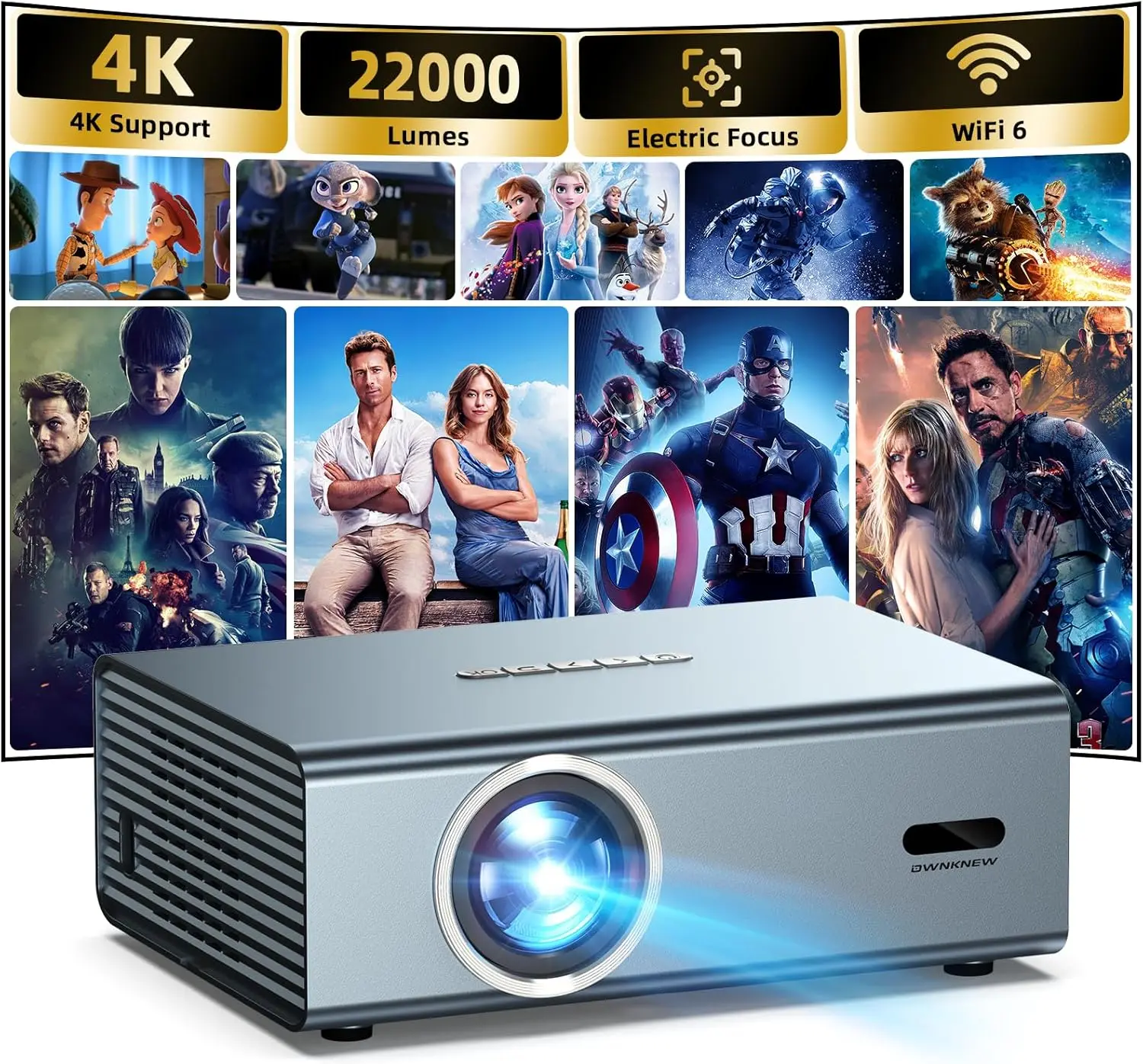 4K Support Projector with WiFi6Summervibes  & Bluetooth 5.3, Electric Focus, Auto Keystone Correction, 1080P Native Resolution, 22000 Lumes, Outdoor Gaming Movie Proyector