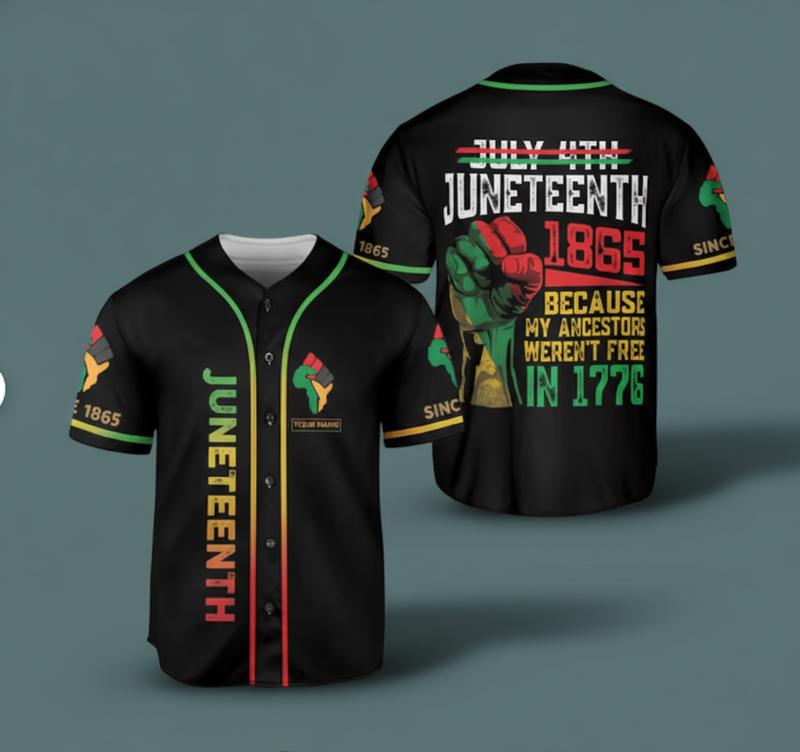 Juneteenth Custom Baseball Jersey Shirt, Personalized Name, Black Button Up Freedom shirt