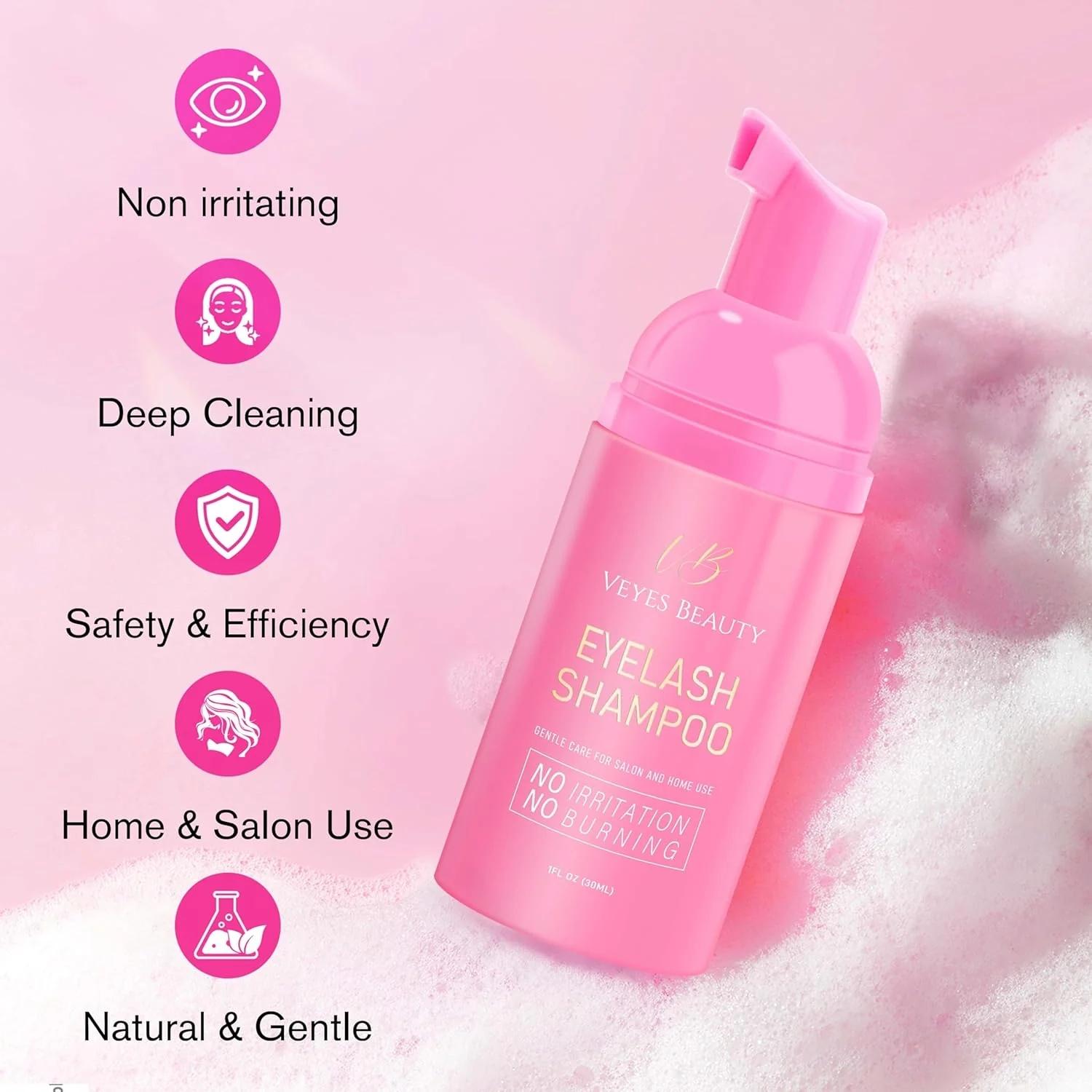 VEYESBEAUTY Luxury DIY Lash Aftercare Kit Remover & Cleaner Kit for Eyelash extensions and Natural Lashes Remover Shampoo Cleansing Brush Mascara Wand Self-Application Eyelash Cleansing Kit Makeup Cosmetic Makeup Remover Cleanser