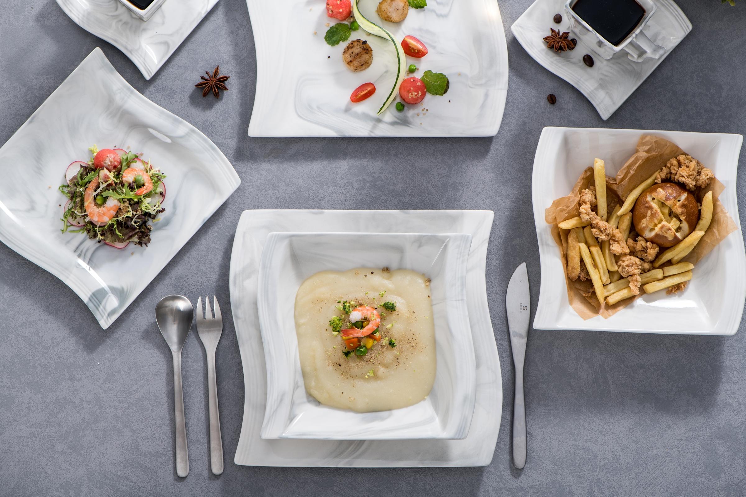 MALACASA Porcelain Dinnerware Set, Unique Wave-like Design Dinner Set, Modern Tableware Sets for 6, Series FLORA Winter Holiday