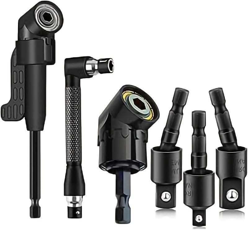 Right Angle Drill Attachment Set 360° Rotatable Socket Adapters 2 Hex Shank Drill Adapters 90° Bevel Drill Bits Included for Precision Drilling