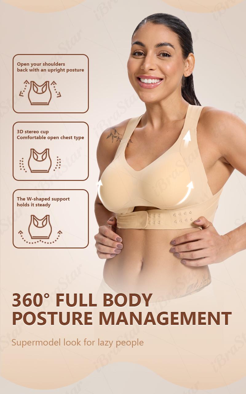 【Postural correction】Women's Comfort Flex Bra, Beige Wireless Bralette with Molded Cups for Back Support, Great for Daily Use & Light Exercise