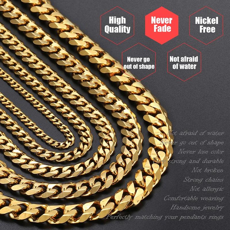 3-11mm Stainless Steel Necklace  for Men Women Cuban Link Chain Gold Color Choker Basic Punk Jewelry 18inch-30inch