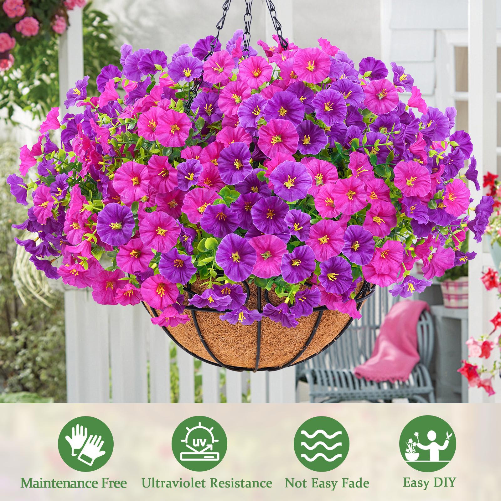 Artificial Hanging Flower Basket for Outdoors,UV Resistant Faux Flowers with Hanging Basket & Greenery,Outdoor Spring Decor for Yard,Patio, Porch,Balcony Artificial Hanging Flower Basket for Outdoors,UV Resistant Faux Flowers with Hanging Basket & Greenery,Outdoor Spring Decor for Yard,Patio, Porch,Balcony