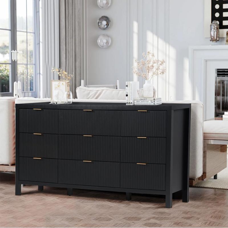 Giratree 6 9 Drawer Dresser Cabinet, Long Nightstand with Drawers and Storage Cabinet, Boho Solid Wood Dresser TV Stand, Mid Century Modern Nightstand with 6 Drawer Dresser for Bedroom Closet