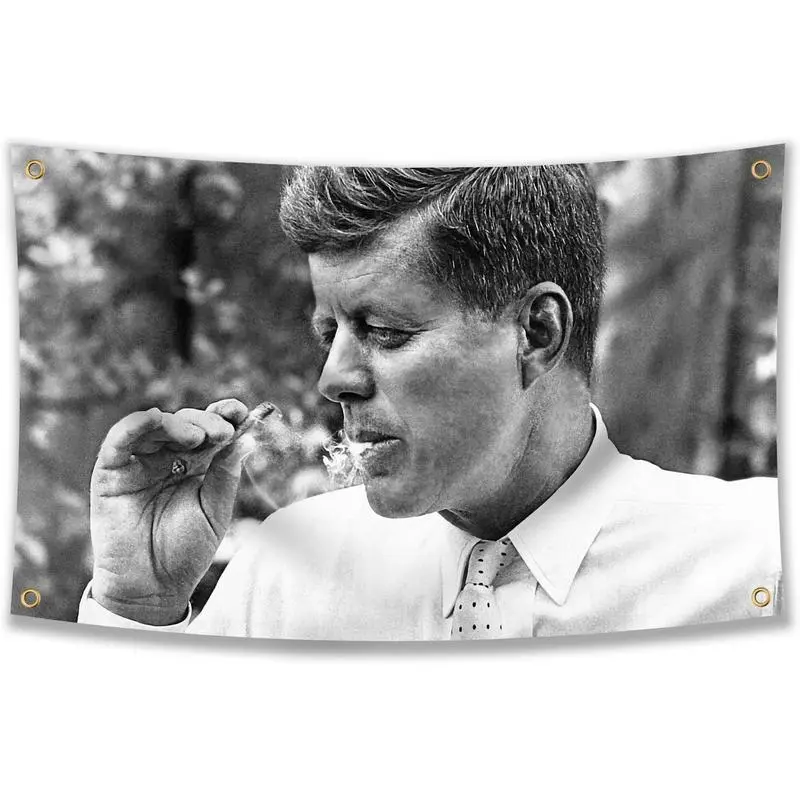 Tapestry Courtyard decoration banners lined up Johnny Politics John F Kennedy JFK Smoking Cigar Flag Funny Poster Durable Man Cave Wall Flag This beautiful entertaining banner flag for College Dorm Room Gift Colorful Design Decorating