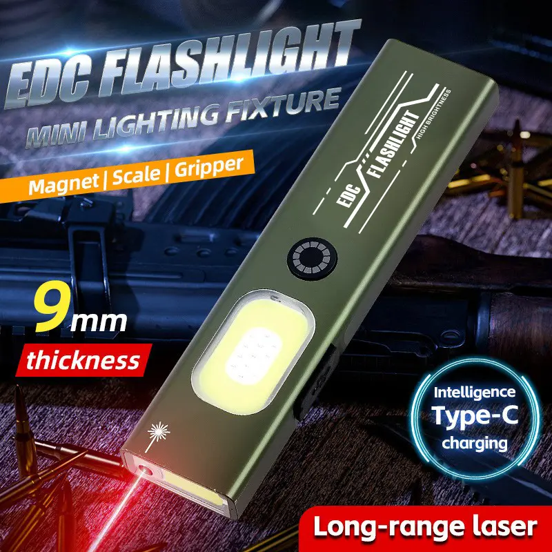 High Lumens EDC Pocket Flashlight, USB-C Rechargeable LED Work Light with Magnetic Tail & Clip, IPX4 Water-Resistant Torch with Red/UV Strobe