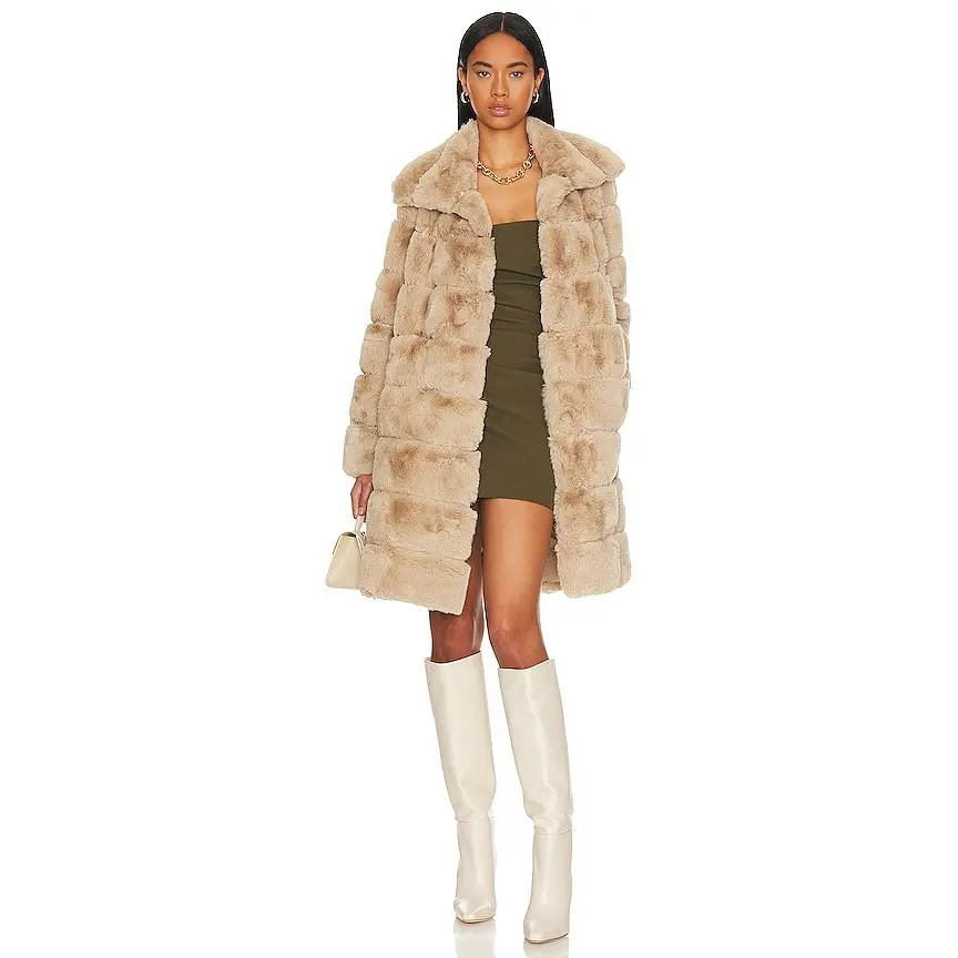 Adrienne Landau x REVOLVE Faux Fur Long Coat in Camel