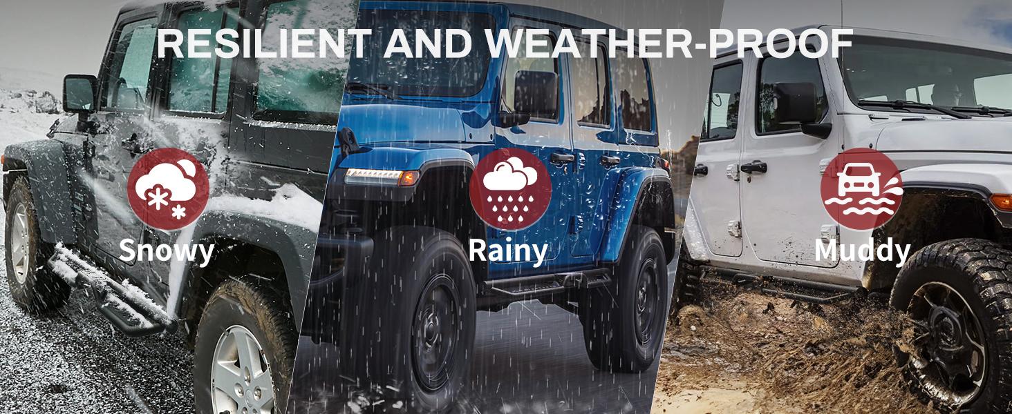 YITAMOTOR Running Boards & Side Step Compatible with 2018-2025 Jeep Wrangler JL 4 Door, Black Powder Coated Nerf Bar with Two-Stair for Roof Operation